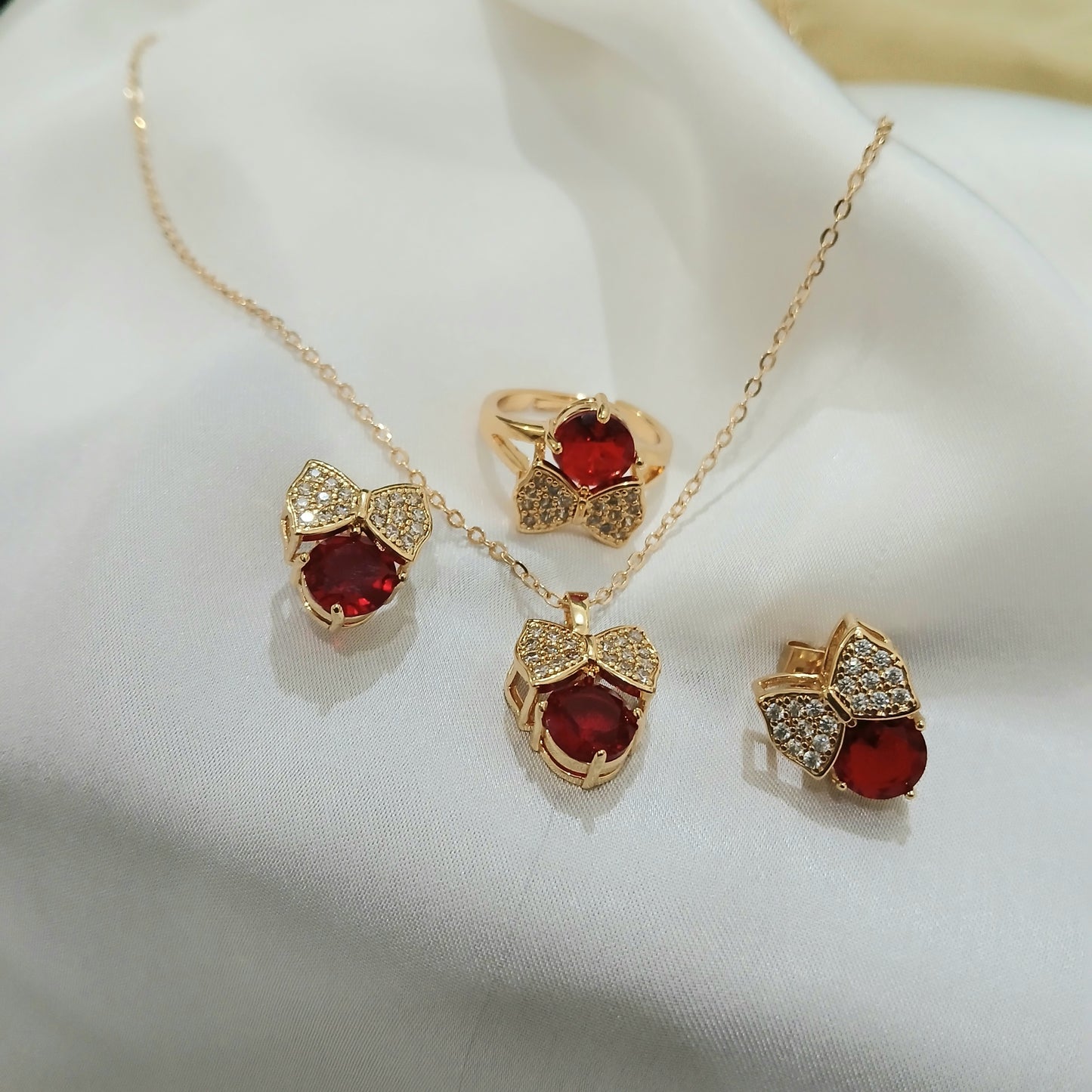 Stylish Golden Pendant Sets with Adjustable Size Ring - Essentique