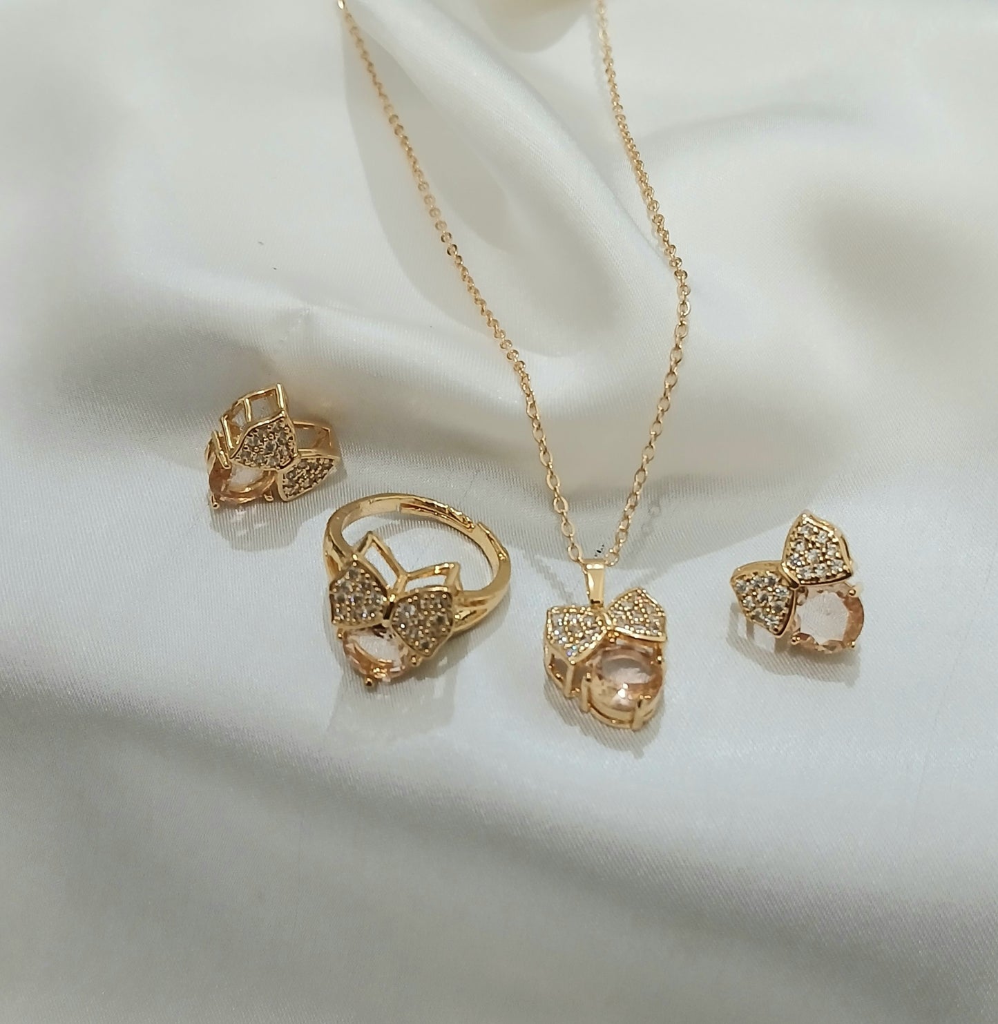 Stylish Golden Pendant Sets with Adjustable Size Ring - Essentique