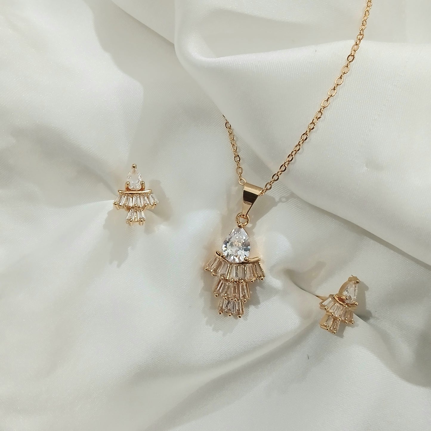 Graceful Golden Zircon Pendant Sets - Essentique