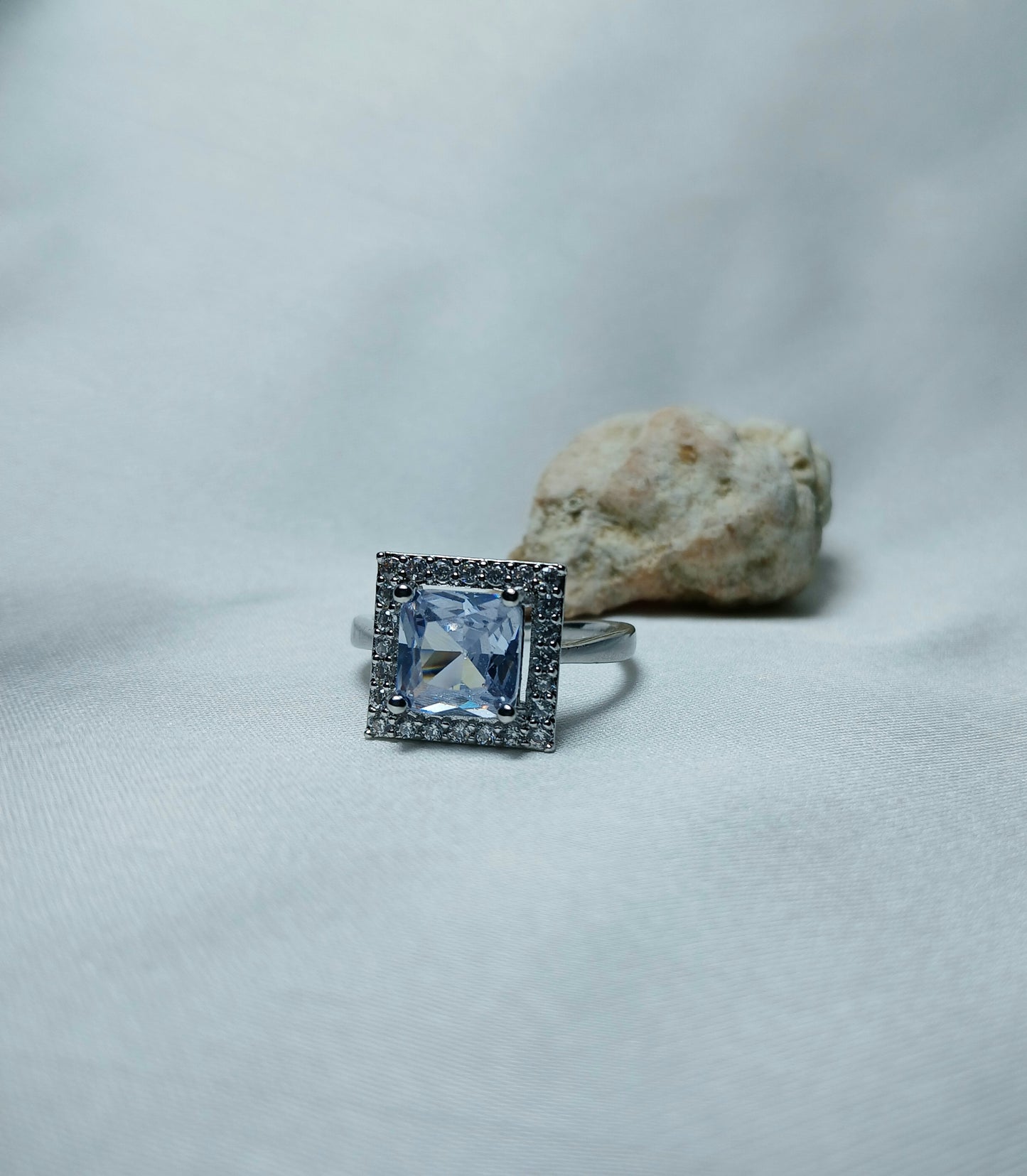 Square Silver Rings with Square Colored Stones in Adjustable Size - Essentique