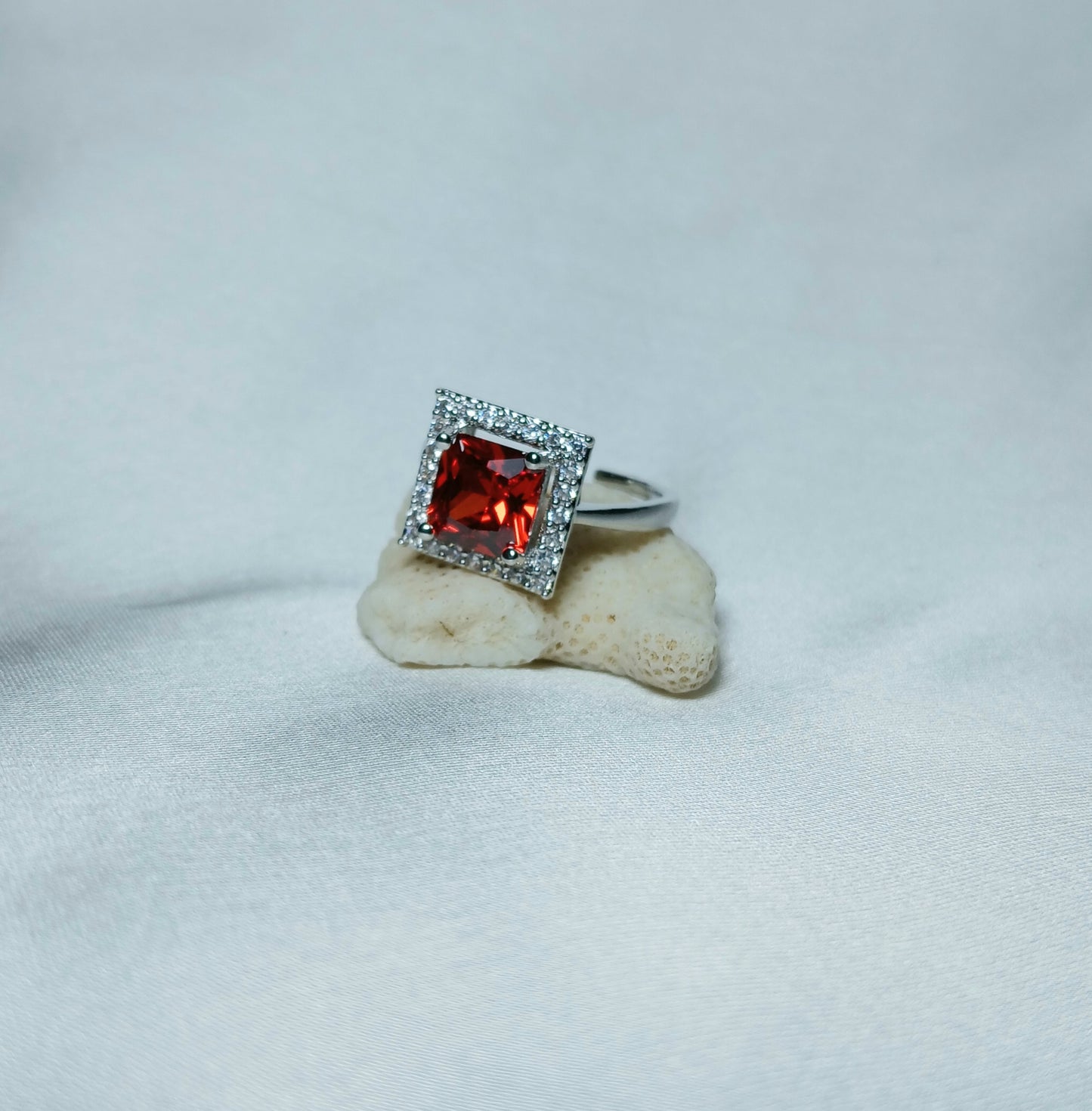 Square Silver Rings with Square Colored Stones in Adjustable Size - Essentique