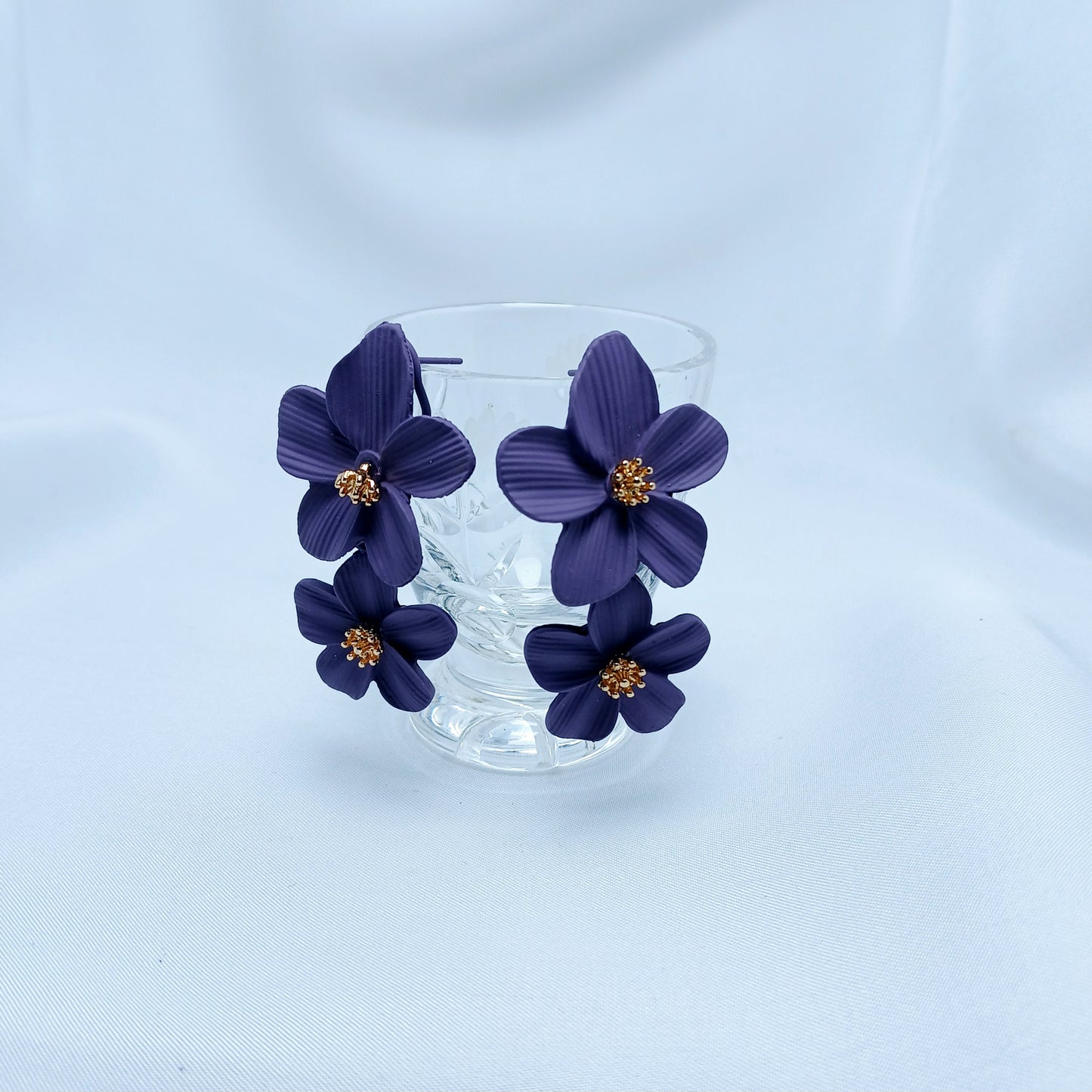 Long Flower Earrings with Painted Surface - Essentique