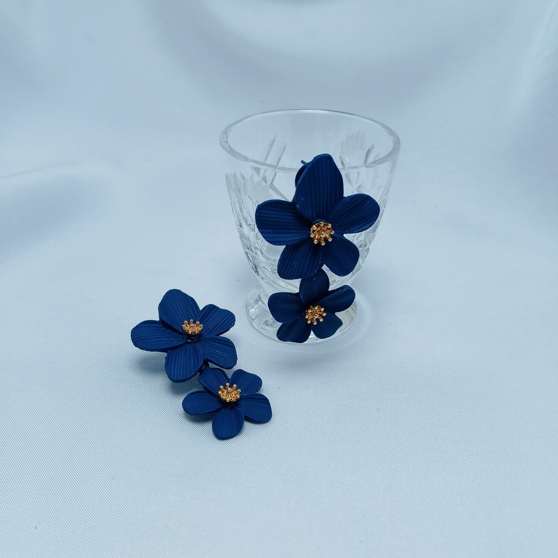 Long Flower Earrings with Painted Surface - Essentique