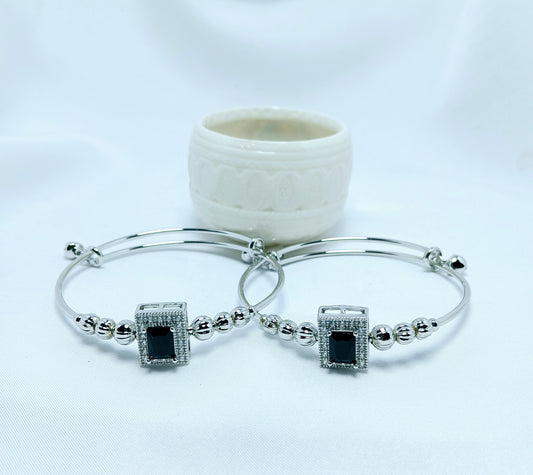 Elegant Silver Kangan Pair with Colored Stones Available in 4 Colors - Essentique