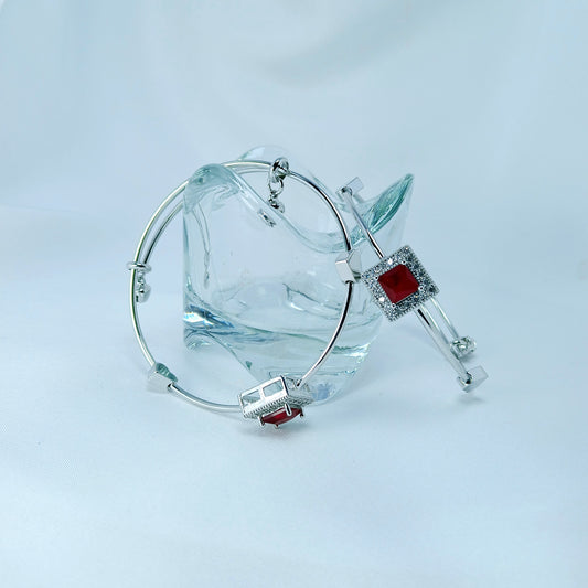 Stylish Silver Kangan Pair with Red Stone - Essentique