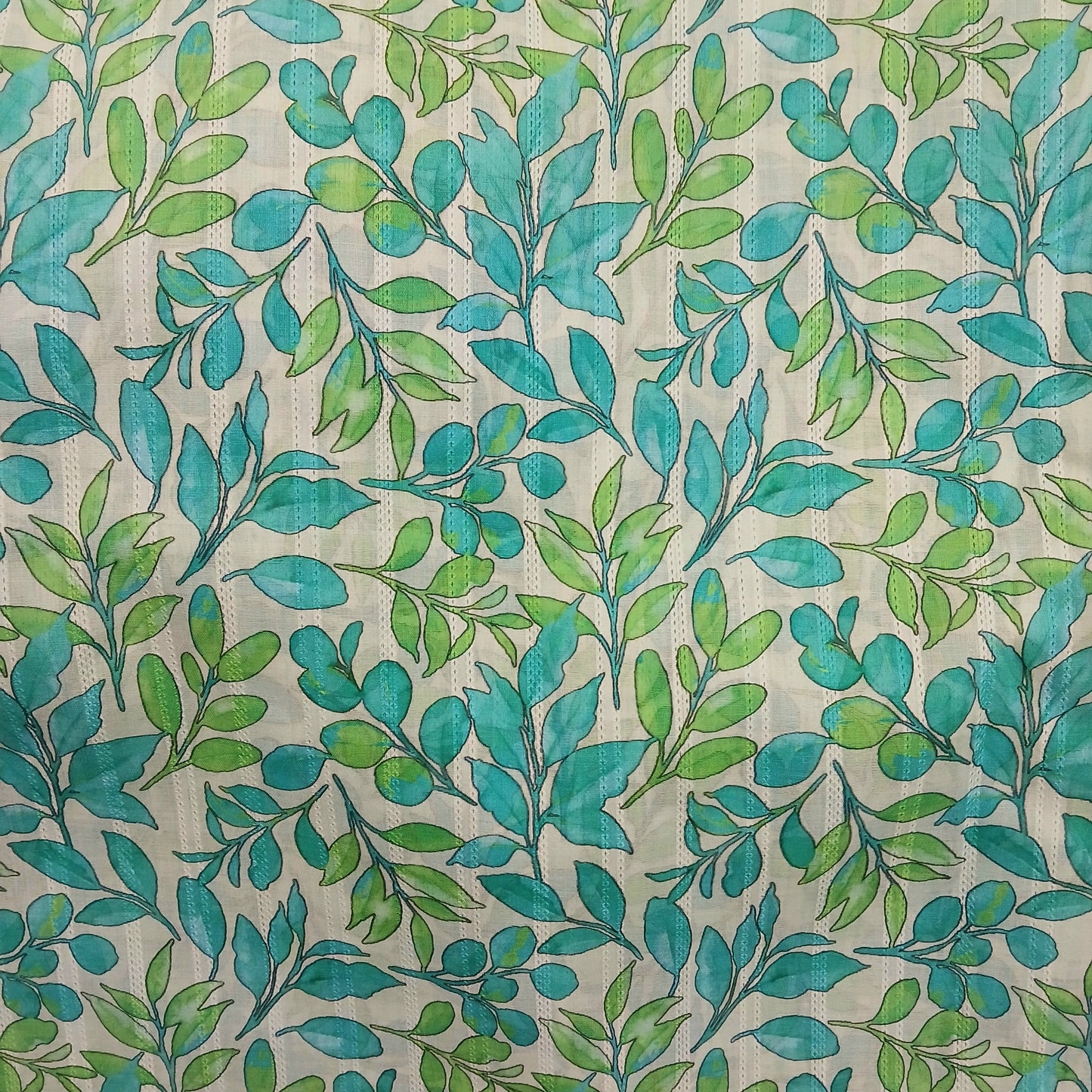 Green & Blue Leaves Design with Threaded Strips - Unstitched Lawn 2 Piece - Essentique