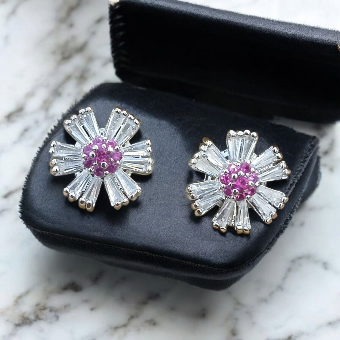 Flower Shaped Silver Tops with Zircon Stones Available in 3 colors - Essentique