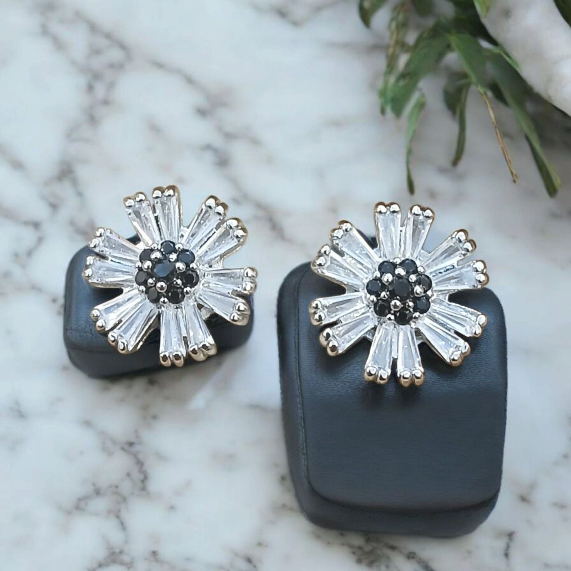 Flower Shaped Silver Tops with Zircon Stones Available in 3 colors - Essentique