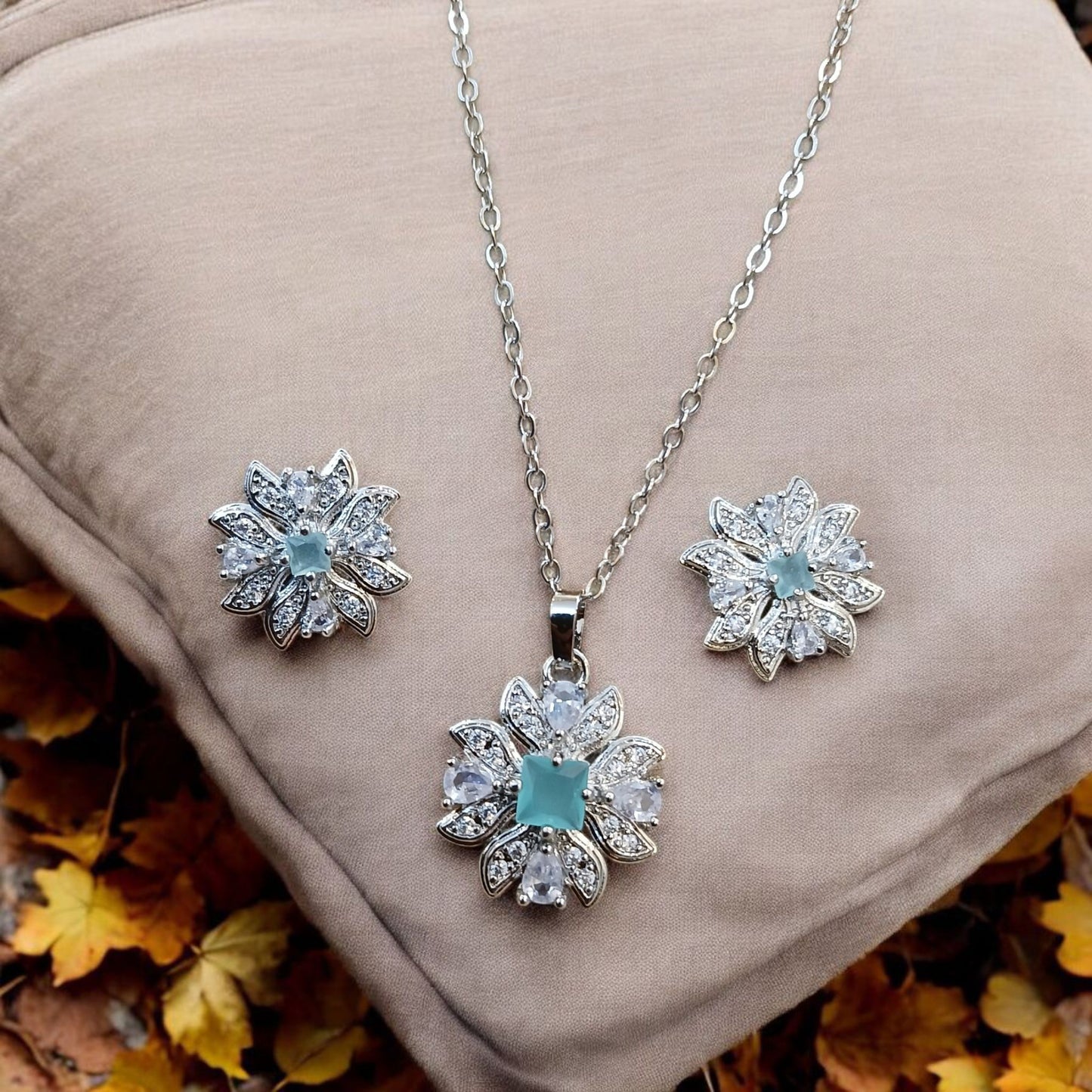 Elegant Silver Pendant Set Available in 4 Colors