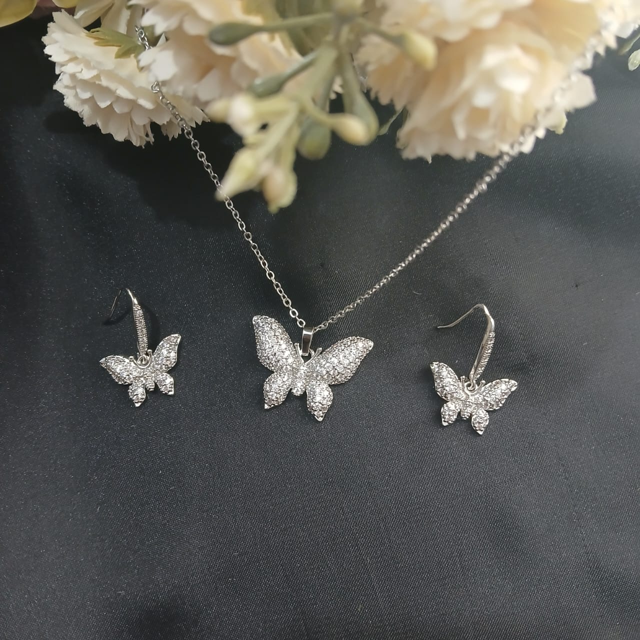 Silver Butterfly Pendant Set