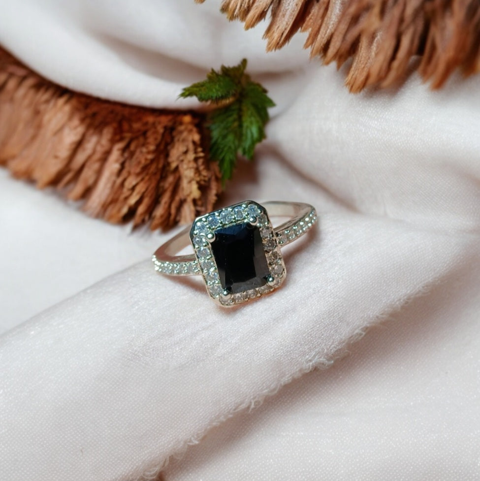 Rectangular Shaped Silver Rings with Coloured Stone in Adjustable Size - Essentique