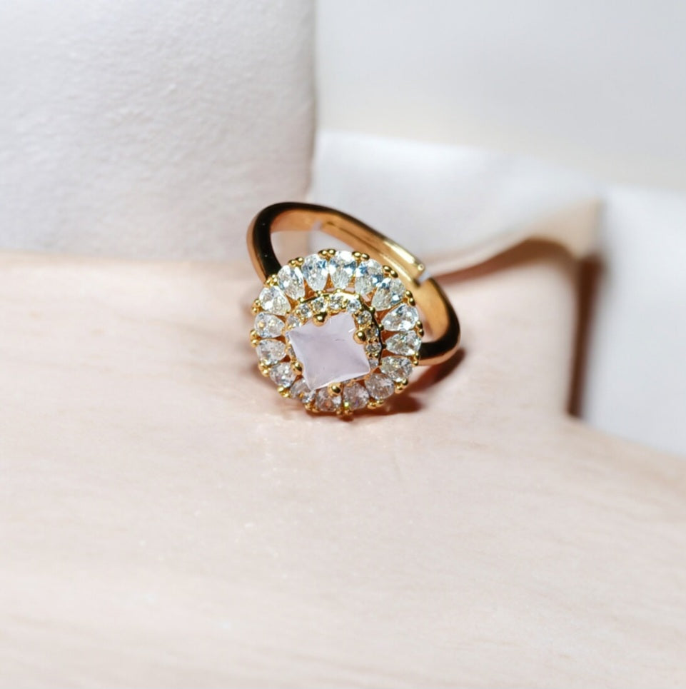 Circular Golden Rings with Square Stone in Adjustable Size Available in 6 Colors - Essentique