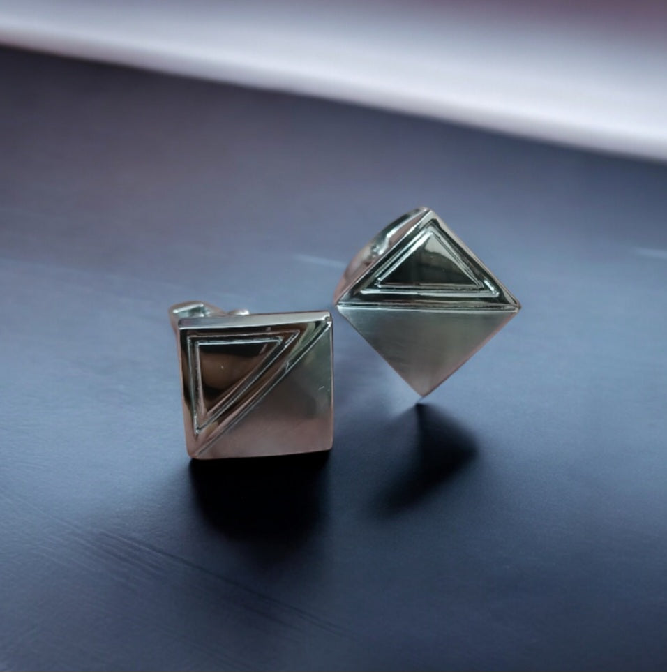 Square Shaped Silver Cufflinks with Two Shade Surface - Essentique