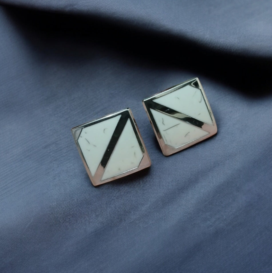 Square Shaped Silver Cufflinks with White Base - Essentique