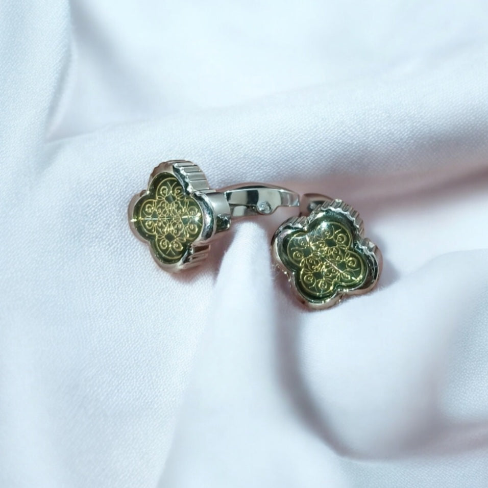 Green Based Silver Cufflinks - Essentique