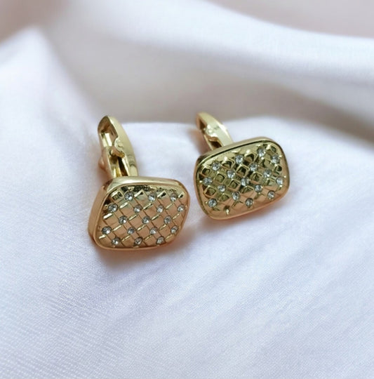 Elegant Golden Cufflinks Adorned with Tiny Stones - Essentique