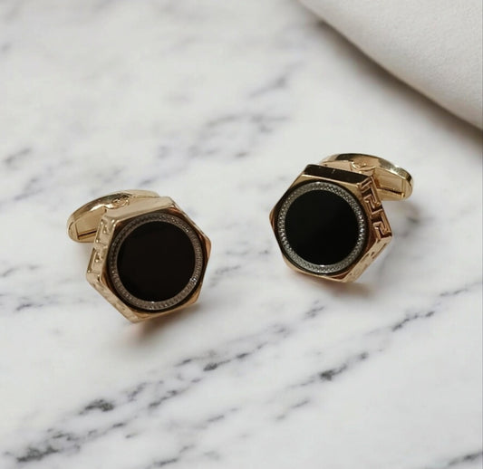 Elegant Golden Cufflinks with Black Base - Essentique