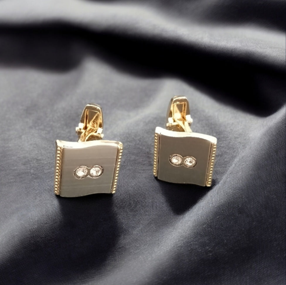 Golden and Silver Cufflinks with Two Stones - Essentique