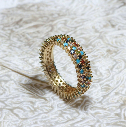 Elegant Golden Ring with Multi Color Stones