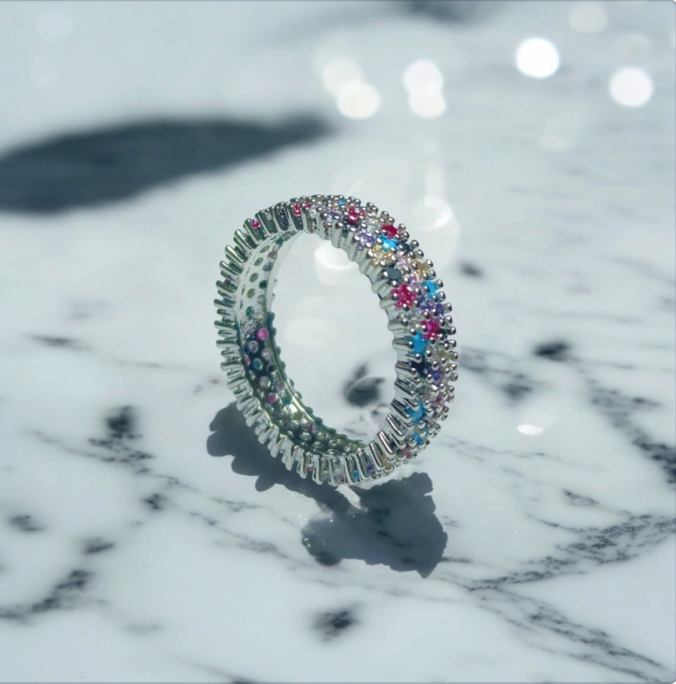 Elegant Silver Ring with Multi Color Stones