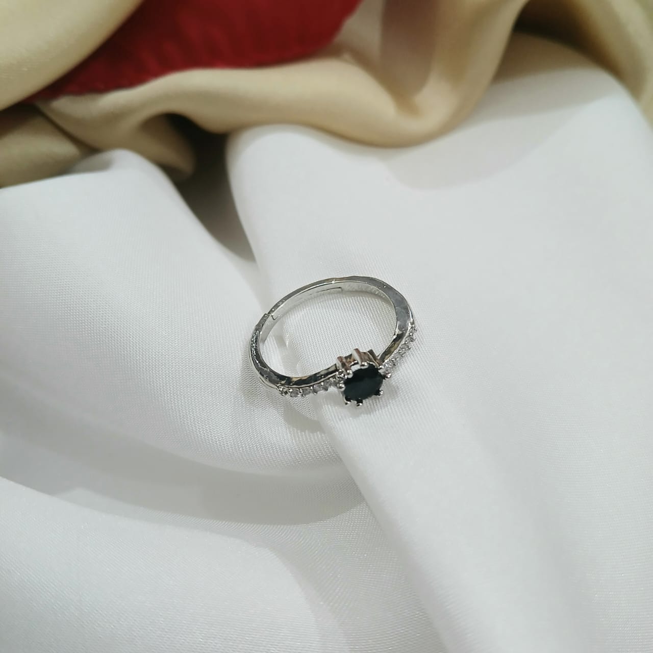 Delicate Silver Rings with Tiny Circular Stones in Adjustable Size - Essentique