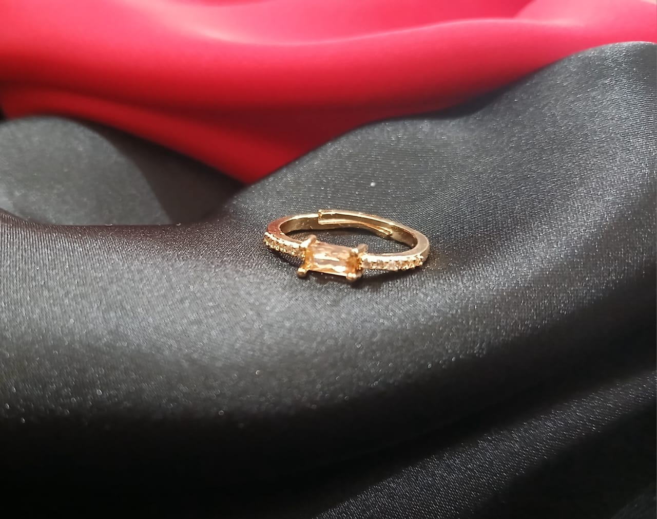 Delicate Golden Rings with Small Rectangular Stone in Adjustable Size Available in 6 Colors - Essentique