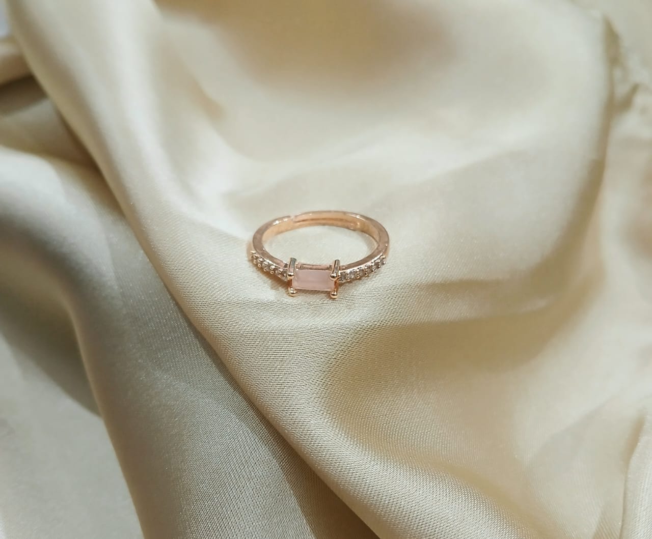 Delicate Golden Rings with Small Rectangular Stone in Adjustable Size Available in 6 Colors - Essentique